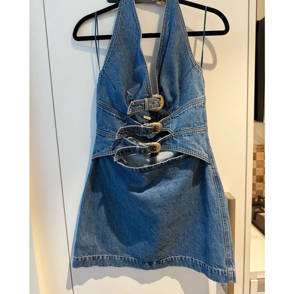 Commense Denim Halter Buckle Mini Dress Women’s Medium 4-6 Casual Chic - Picture 6 of 6